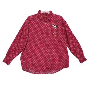 Vtg 90s Disney Women's M Mickey Mouse Fall Corduroy Red Plaid Button Up Shirt